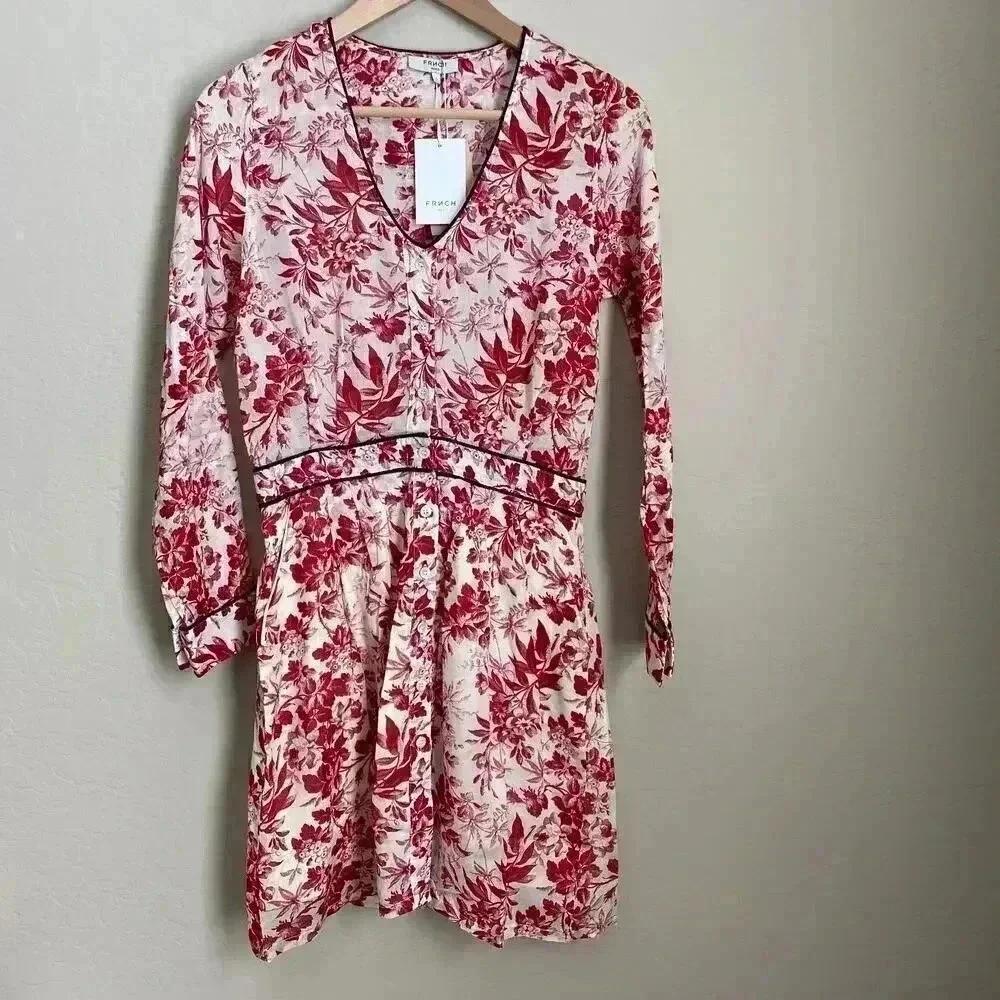 FRNCH Floral Print V-Neck Dress Red Size Small‎